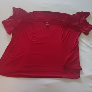 Susan Graver 3x Red Tunic with flared ruffled sleeves